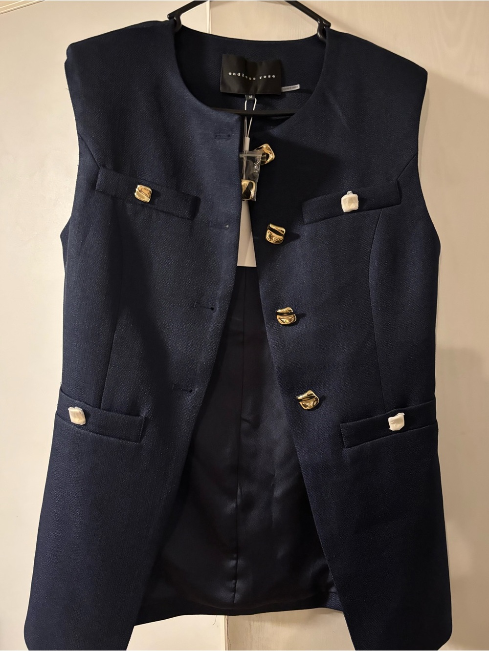 Endless Rose Black Sleeveless Coat with Gold Buttons